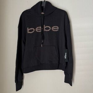 NWT Bebe Sport Rhinestone Black Sweatshirt with Sparkling Logo Size XL